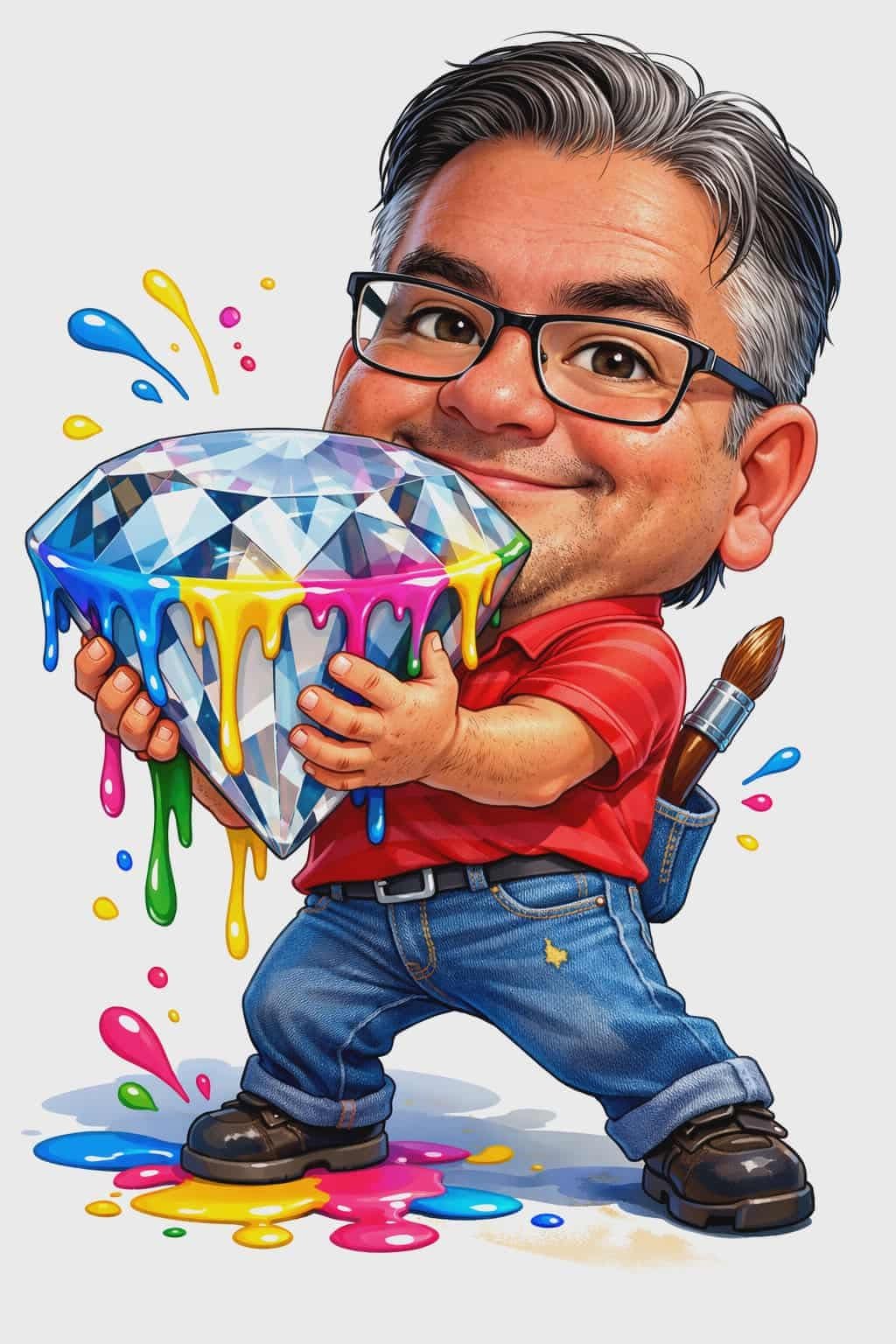 Garbear cartoon holding a giant paint-dripped diamond